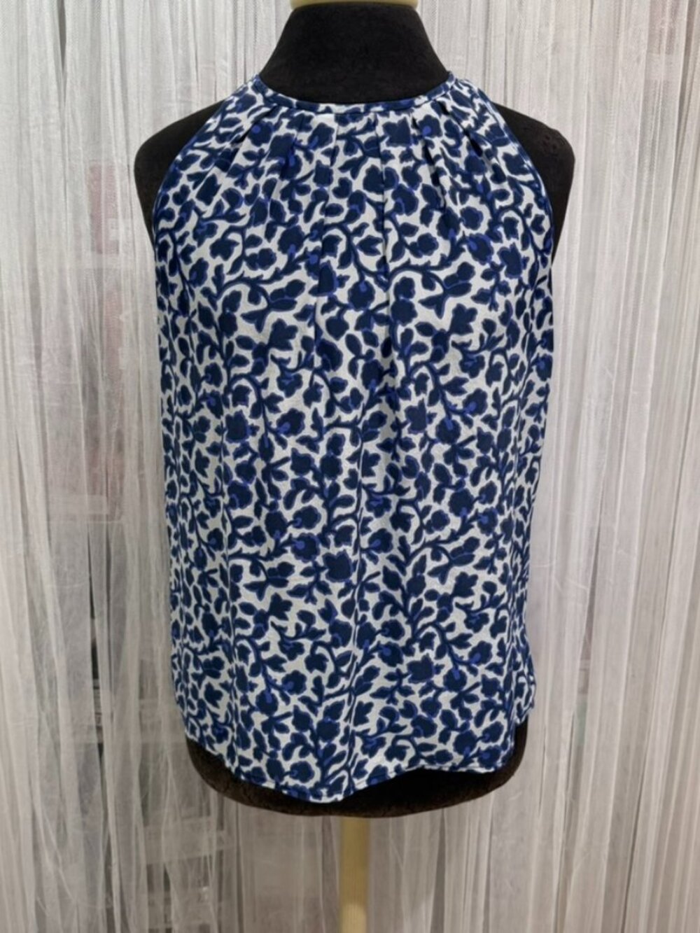 Cynthia Rowley 100% Silk Floral Sleeveless Blouse Women’s Medium Blue White Top